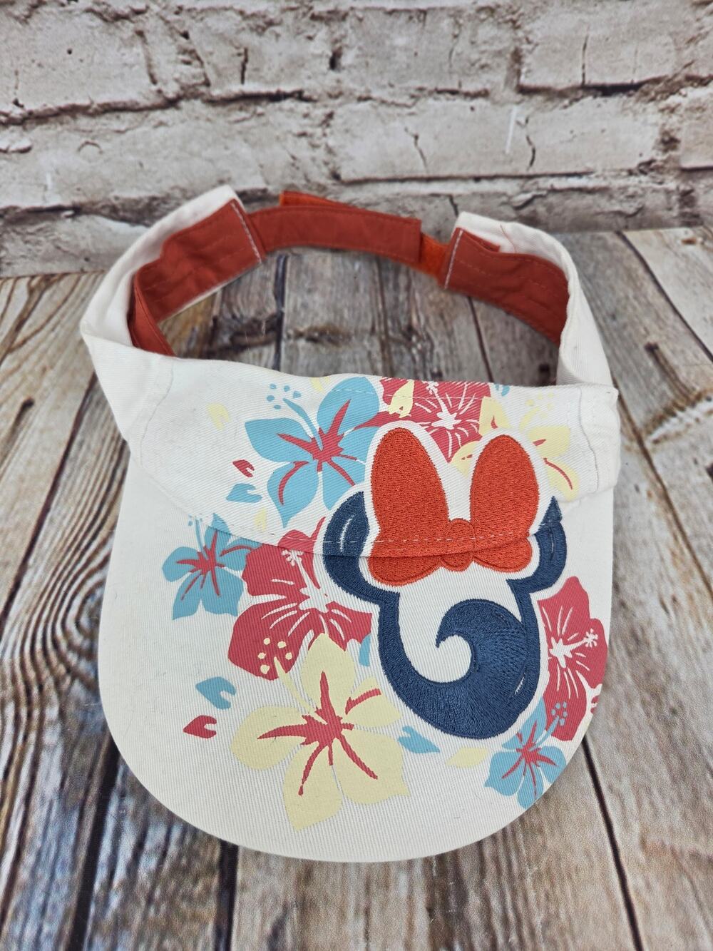 Disney Parks Minnie Mouse Floral Tropical Visor Hat Barely Worn Velcro
